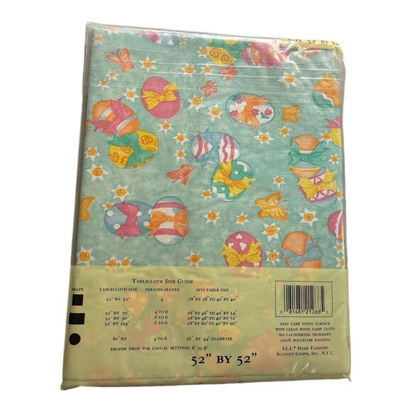 Vintage Sultan’s Linens Easter Egg Vinyl Square Tablecloth 52” X 52” *New - Picture 2 of 2